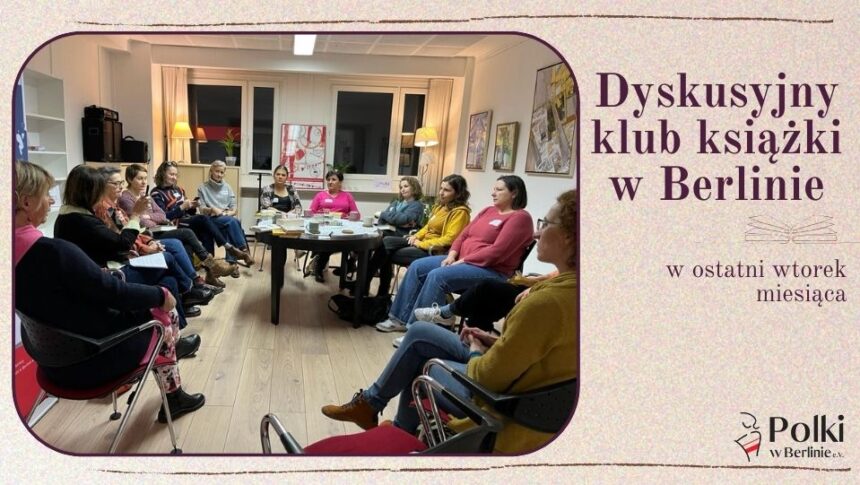 Plakat zapowiadający Dyskusyjny Klub Książki w Berlinie i omówienie powieści "Żądło"