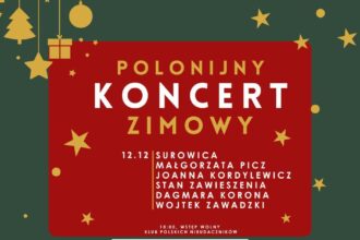 Plakat promujący Polonijny Koncert Zimowy w Berlinie, z listą występujących artystów: Surowica, Małgorzata Picz, Stan Zawieszenia, Dagmara Korona i Wojtek Zawadzki.