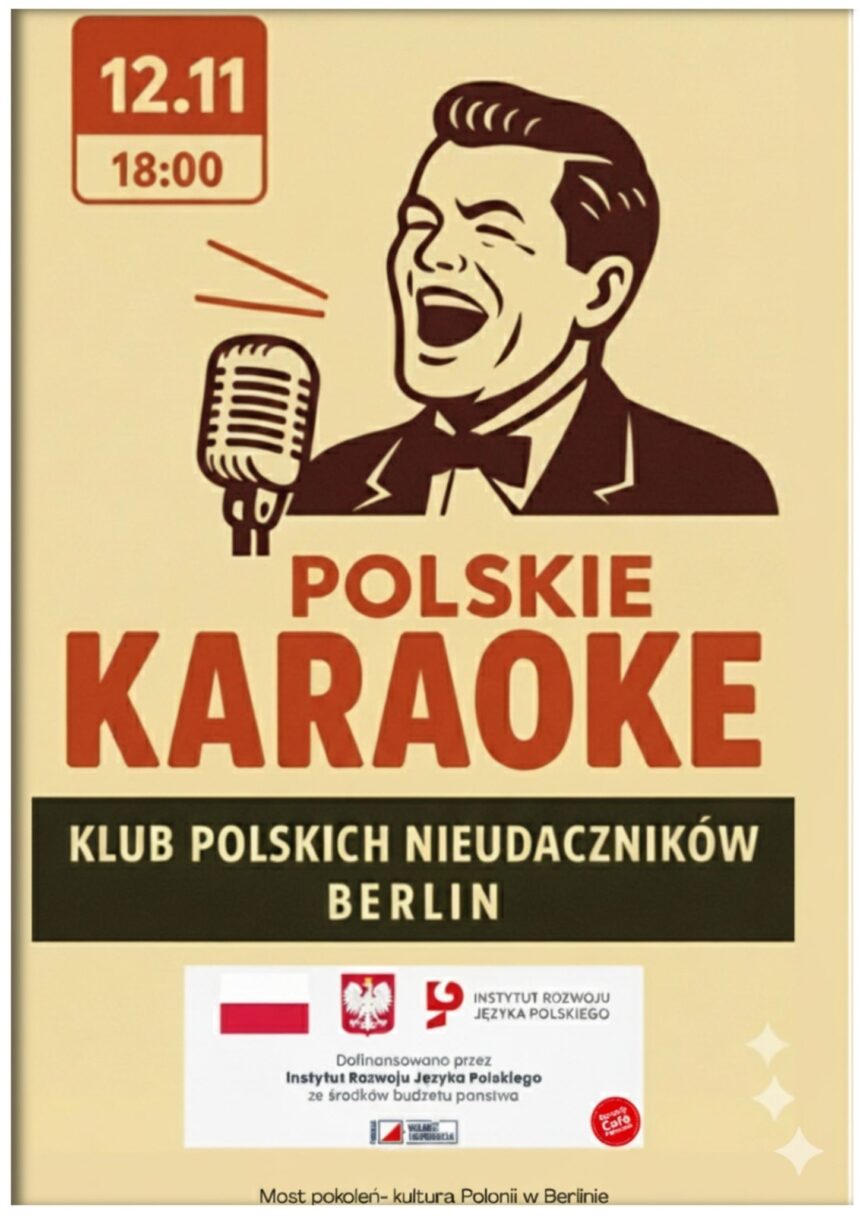 Plakat zapowiadający Polski Wieczór Karaoke w Berlinie