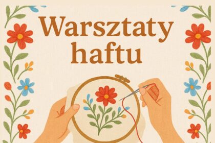 Plakat zapowiadający warsztaty Haftuj po polsku w Berlinie (29.11), podczas których uczestnicy zrobią zawieszkę choinkową.
