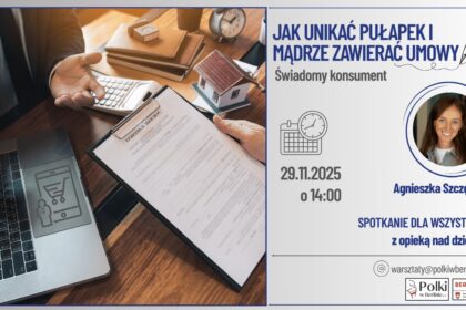 Plakat zapowiadający darmowe warsztaty "Świadomy konsument" w Berlinie