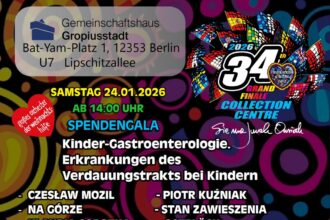 34. Finał WOŚP w Berlinie plakat z listą sponsorów i artystów